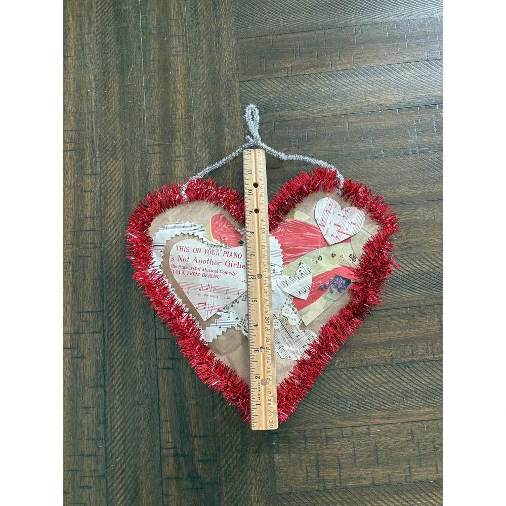 Handmade Paper Hanging Hearts OOAK Valentines‎ Day Garland Sheet Music Romance